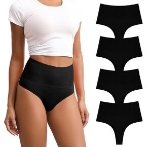 Seamless High Waisted Rise Thongs for Women Jacquard No Show Thong Panties Pack