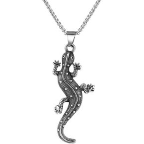 Gecko Necklace for Men, Hip Hop Lizard Necklace, Norse Viking Lizard Pendant Necklace with 23.6"Chain, Stainless Steel Punk Rock Gecko Pendant, Vintage Animal Lizard Necklace Jewelry Gift for Men Boys