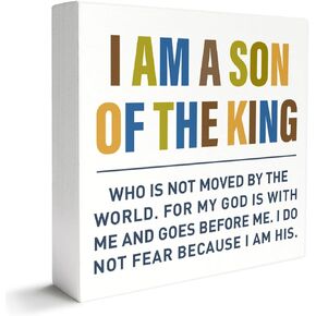 Christian Nursery Decor Wooden Box Sign, Nursery Newborn Baby Boys Religious Scripture Decor Bible Verse Kid Children Room Bedroom Decoration, I Am A Son, Nursery Baptism Christening Gifts