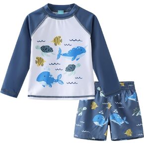Toddlers and Baby Boys Rash Guard Swim Set for Boys Long Sleeve Bathing Suits with Swim Trunks Two Piece Swimwear