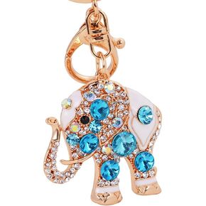 Cute Elephant Keychain Sparkling Crystal Rhinestones Keyring Pendant for Women Bag Charm (Blue)