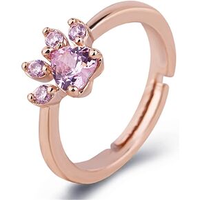 Cute Cat Puppy Paw Print Open Statement Ring Cubic Zirconia Crystal Animal Pet Dog Adjustable Stacking Finger Bands Eternity Promise Wedding Engagement Rings Dainty Jewelry Gifts for Women Girls Christmas