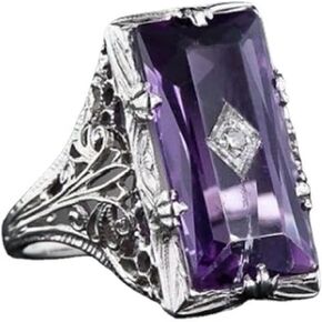 925 Sterling Silver Birthstone Rings with Square Purple Crystal for Women Wedding Party Statement Cocktails Engagement Ring Square Cubic Zirconia Stone Rings for Women Size 6-10 (Size-9)