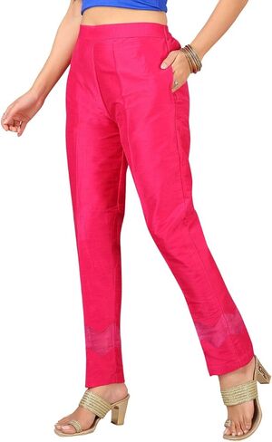 Cotton Silk Pant for Women, One Side Pocket Casual Wear, Comfy Office Ponte, Slim, Solid Fit Pants | Zig Zag Tissue Design in Saudi Arabia