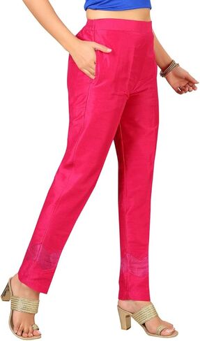 Cotton Silk Pant for Women, One Side Pocket Casual Wear, Comfy Office Ponte, Slim, Solid Fit Pants | Zig Zag Tissue Design in Saudi Arabia