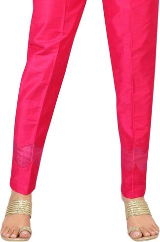 Cotton Silk Pant for Women, One Side Pocket Casual Wear, Comfy Office Ponte, Slim, Solid Fit Pants | Zig Zag Tissue Design in Saudi Arabia