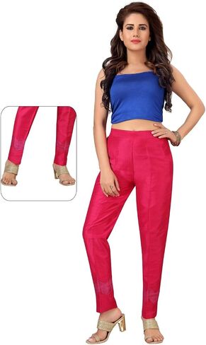 Cotton Silk Pant for Women, One Side Pocket Casual Wear, Comfy Office Ponte, Slim, Solid Fit Pants | Zig Zag Tissue Design in Saudi Arabia