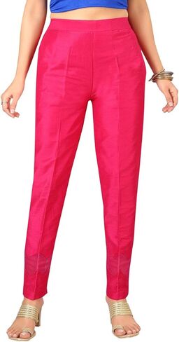 بنطلون حريري قطني للنساء، ملابس كاجوال بجيب جانبي واحد، بونتي مكتب مريح، نحيف، بنطال ذو مقاس متين | تصميم الأنسجة المتعرجة in Kuwait