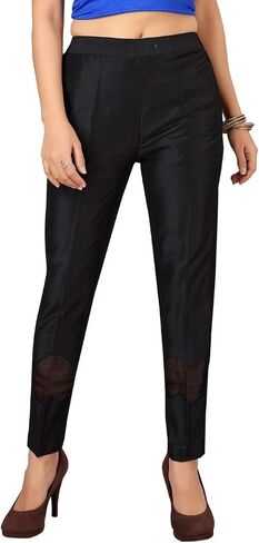 Cotton Silk Pant for Women, One Side Pocket Casual Wear, Comfy Office Ponte, Slim, Solid Fit Pants | Zig Zag Tissue Design in Saudi Arabia