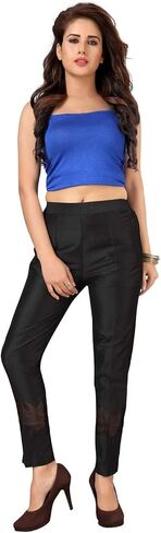 Cotton Silk Pant for Women, One Side Pocket Casual Wear, Comfy Office Ponte, Slim, Solid Fit Pants | Zig Zag Tissue Design in Saudi Arabia