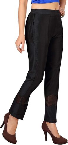 Cotton Silk Pant for Women, One Side Pocket Casual Wear, Comfy Office Ponte, Slim, Solid Fit Pants | Zig Zag Tissue Design in Saudi Arabia