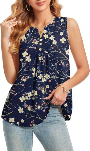 سترة علوية نسائية صيفية من ALIGADUO بدون أكمام فضفاضة ورقبة على شكل حرف V أساسية مع زر in Kuwait