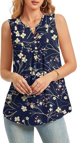 سترة علوية نسائية صيفية من ALIGADUO بدون أكمام فضفاضة ورقبة على شكل حرف V أساسية مع زر in Kuwait