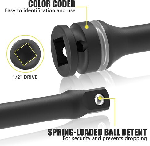 مجموعة قضيب تمديد تحديد عزم دوران المحرك 1/2 بوصة، مجموعة عصا عزم الدوران المكونة من 10 قطع مع 8 بوصات مرمزة بالألوان من 65 إلى 150 قدمًا رطلًا من عصي عزم الدوران in Kuwait