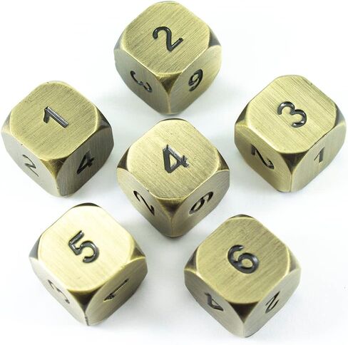 نرد D6 معدني ذهبي - مجموعة من ستة، لمسة نهائية عتيقة in Kuwait