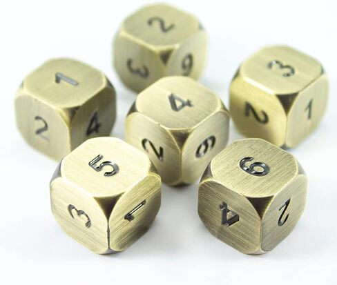 نرد D6 معدني ذهبي - مجموعة من ستة، لمسة نهائية عتيقة in Kuwait
