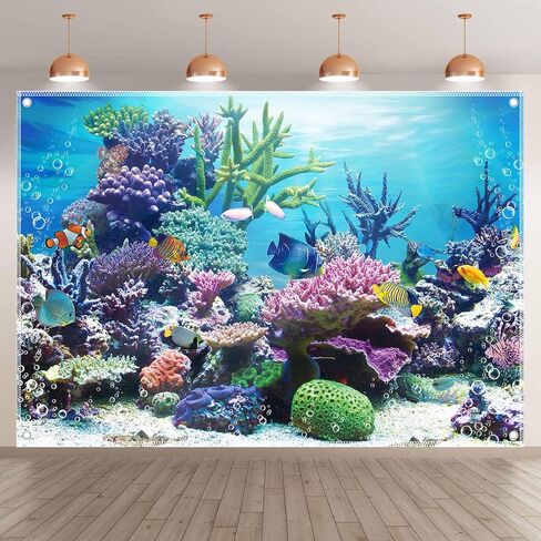 ZTHMOE 10x8ft Fabric Under The Sea Photography Backdrop Aquarium Underwater World Tropical Fish Coral Reef Background Mermaid Birthday Baby Shower Party Decorations Photo Banner Props in Kuwait