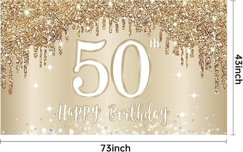 Happy 50th Birthday Banner Backdrop Decorations for Women, Gold White 50 Birthday Sign Party Supplies, Fifty Year Old Birthday Photo Booth Background Poster(72.8 x 43.3 Inch) in Saudi Arabia
