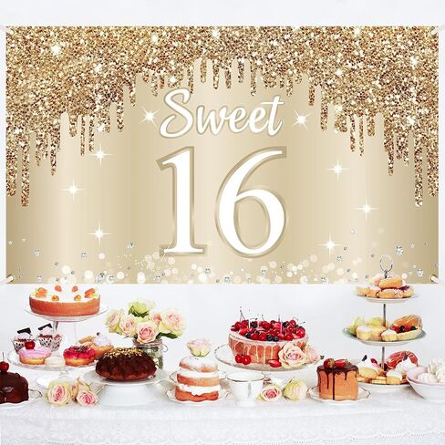 Happy 50th Birthday Banner Backdrop Decorations for Women, Gold White 50 Birthday Sign Party Supplies, Fifty Year Old Birthday Photo Booth Background Poster(72.8 x 43.3 Inch) in Saudi Arabia