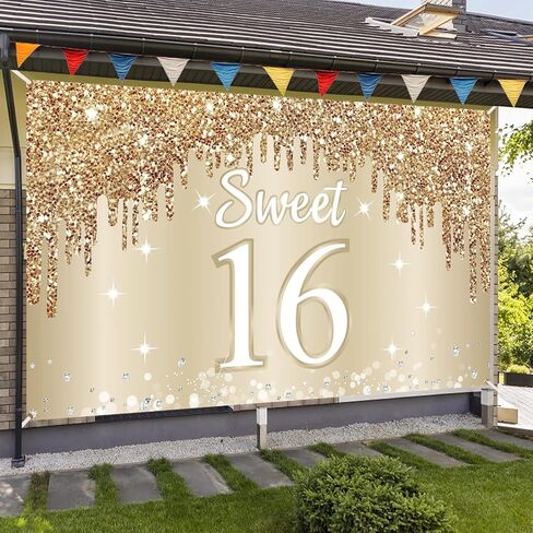 Happy 50th Birthday Banner Backdrop Decorations for Women, Gold White 50 Birthday Sign Party Supplies, Fifty Year Old Birthday Photo Booth Background Poster(72.8 x 43.3 Inch) in Saudi Arabia