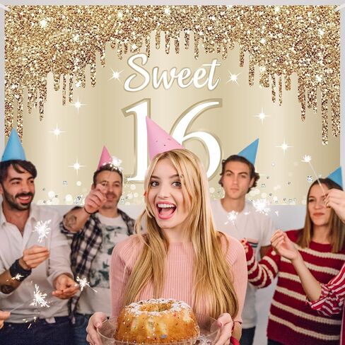 Happy 50th Birthday Banner Backdrop Decorations for Women, Gold White 50 Birthday Sign Party Supplies, Fifty Year Old Birthday Photo Booth Background Poster(72.8 x 43.3 Inch) in Saudi Arabia