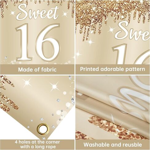 Happy 50th Birthday Banner Backdrop Decorations for Women, Gold White 50 Birthday Sign Party Supplies, Fifty Year Old Birthday Photo Booth Background Poster(72.8 x 43.3 Inch) in Saudi Arabia