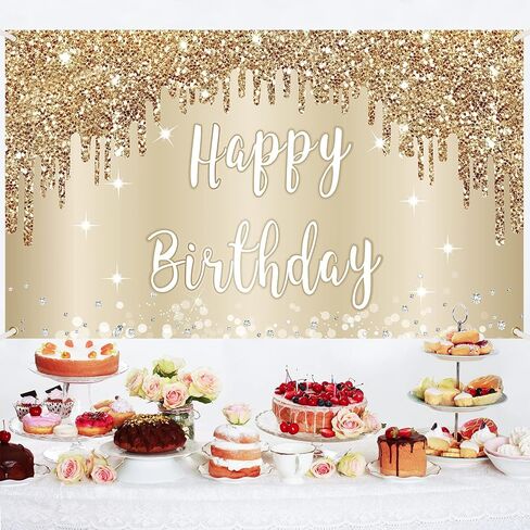 Happy 50th Birthday Banner Backdrop Decorations for Women, Gold White 50 Birthday Sign Party Supplies, Fifty Year Old Birthday Photo Booth Background Poster(72.8 x 43.3 Inch) in Saudi Arabia