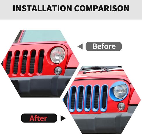 RT-TCZ Front Grille Inserts Headlight Cover Grill Bezels Trim Decoration Exterior Accessories Compatible with Jeep Wrangler JK JKU 2007-2017,Light blue in Saudi Arabia