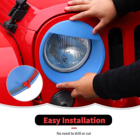 RT-TCZ Front Grille Inserts Headlight Cover Grill Bezels Trim Decoration Exterior Accessories Compatible with Jeep Wrangler JK JKU 2007-2017,Light blue in Saudi Arabia