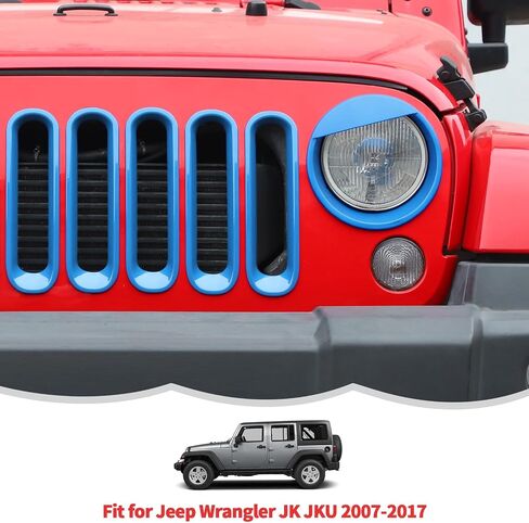 RT-TCZ Front Grille Inserts Headlight Cover Grill Bezels Trim Decoration Exterior Accessories Compatible with Jeep Wrangler JK JKU 2007-2017,Light blue in Saudi Arabia