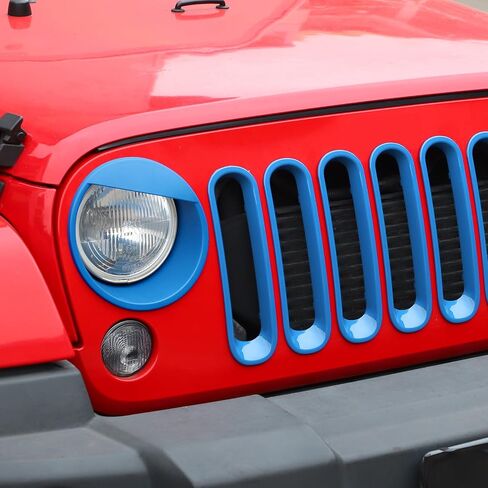 RT-TCZ Front Grille Inserts Headlight Cover Grill Bezels Trim Decoration Exterior Accessories Compatible with Jeep Wrangler JK JKU 2007-2017,Light blue in Saudi Arabia