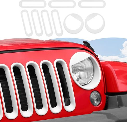 RT-TCZ Front Grille Inserts Headlight Cover Grill Bezels Trim Decoration Exterior Accessories Compatible with Jeep Wrangler JK JKU 2007-2017,Light blue in Saudi Arabia