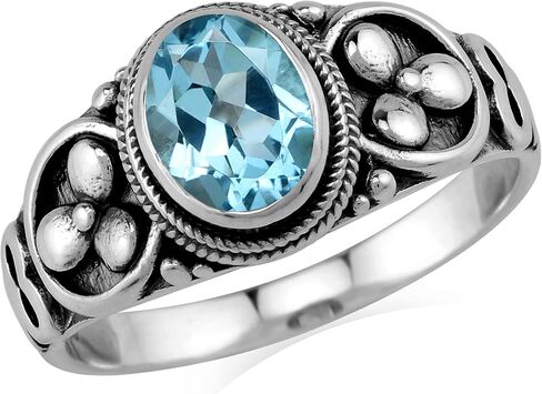 Silvershake 8X6mm Oval Shape Gemstone 925 Sterling Silver Balinese Style Solitaire Ring Jewelry for Women in Saudi Arabia