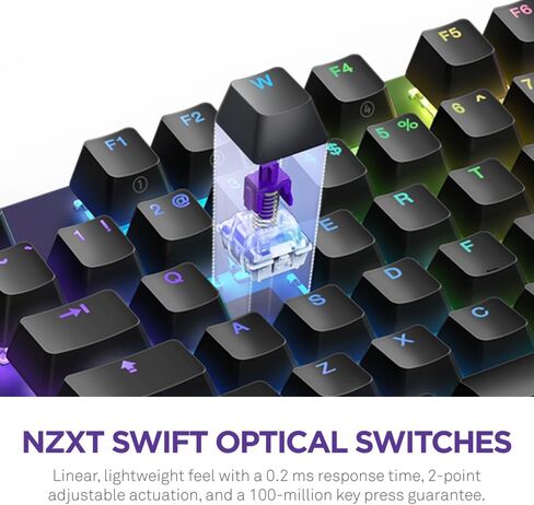 وظيفة NZXT 2 | لوحة مفاتيح الألعاب الضوئية بالحجم الكامل | معدل الاقتراع 8K | المفاتيح الضوئية الخطية | تشغيل قابل للتعديل | أغطية مفاتيح PBT مزدوجة اللقطة | ار جي بي | قابلة للتبديل السريع | مسند المعصم | أسود in Saudi Arabia