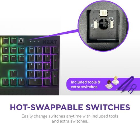 وظيفة NZXT 2 | لوحة مفاتيح الألعاب الضوئية بالحجم الكامل | معدل الاقتراع 8K | المفاتيح الضوئية الخطية | تشغيل قابل للتعديل | أغطية مفاتيح PBT مزدوجة اللقطة | ار جي بي | قابلة للتبديل السريع | مسند المعصم | أسود in Saudi Arabia