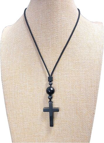 Natural black Tourmaline cross pendant necklace mixing hematite, handmade protection Feng Shui Healing Chakra Tourmaline gemstone Against Negative Energies Jewelry for Women and Men in Saudi Arabia