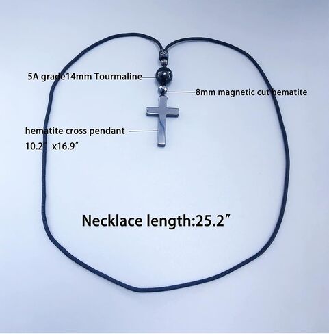 Natural black Tourmaline cross pendant necklace mixing hematite, handmade protection Feng Shui Healing Chakra Tourmaline gemstone Against Negative Energies Jewelry for Women and Men in Saudi Arabia