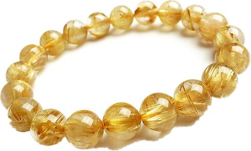 10mm Genuine Natural Brazil Gold Rutilated Quartz Crystal Wealthy Round Beads Women Men Bracelet AAAA in Saudi Arabia