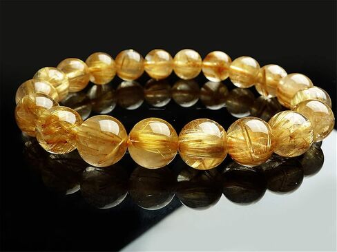 10mm Genuine Natural Brazil Gold Rutilated Quartz Crystal Wealthy Round Beads Women Men Bracelet AAAA in Saudi Arabia