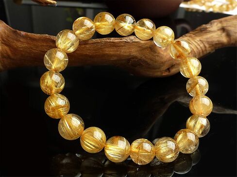 10mm Genuine Natural Brazil Gold Rutilated Quartz Crystal Wealthy Round Beads Women Men Bracelet AAAA in Saudi Arabia