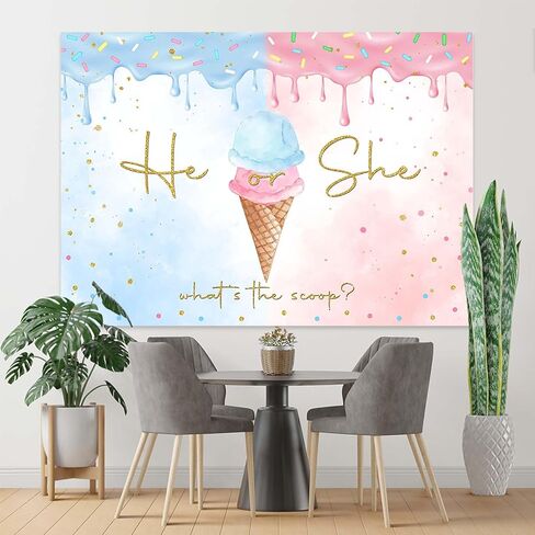 Ice Cream Gender Reveal Backdrop Summer He or She Ice Cream Photography Background Gold Dots What's The Scoop Gender Reveal Cake Table Banner Decor (7x5ft) in Saudi Arabia