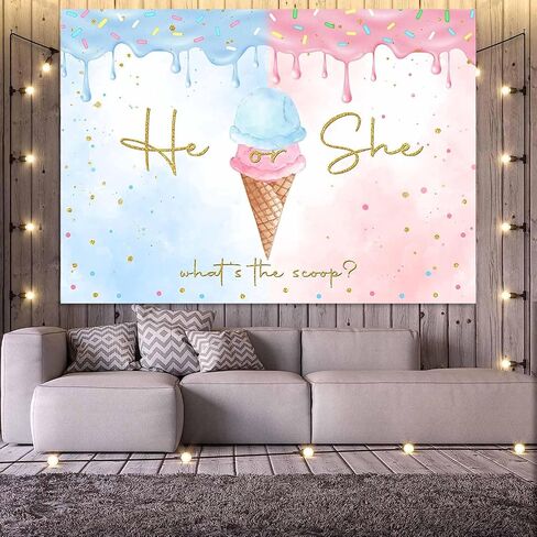 Ice Cream Gender Reveal Backdrop Summer He or She Ice Cream Photography Background Gold Dots What's The Scoop Gender Reveal Cake Table Banner Decor (7x5ft) in Saudi Arabia