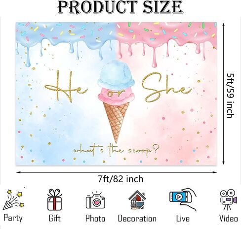 Ice Cream Gender Reveal Backdrop Summer He or She Ice Cream Photography Background Gold Dots What's The Scoop Gender Reveal Cake Table Banner Decor (7x5ft) in Saudi Arabia