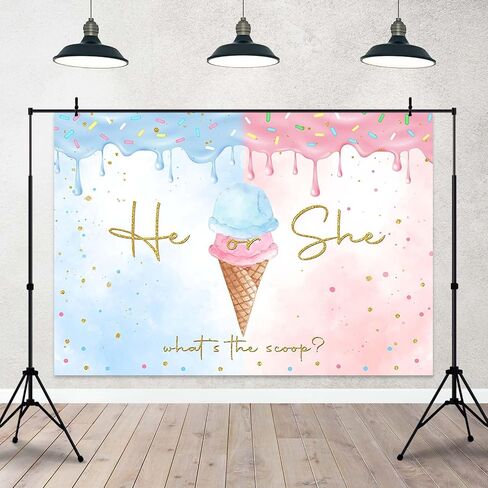 Ice Cream Gender Reveal Backdrop Summer He or She Ice Cream Photography Background Gold Dots What's The Scoop Gender Reveal Cake Table Banner Decor (7x5ft) in Saudi Arabia