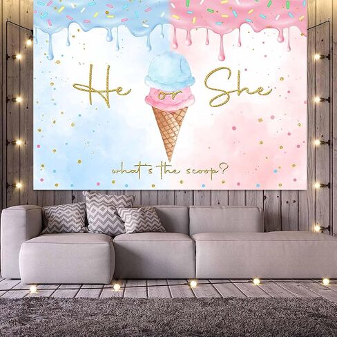 Ice Cream Gender Reveal Backdrop Summer He or She Ice Cream Photography Background Gold Dots What's The Scoop Gender Reveal Cake Table Banner Decor (7x5ft) in Saudi Arabia