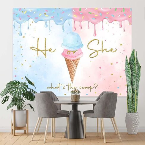 Ice Cream Gender Reveal Backdrop Summer He or She Ice Cream Photography Background Gold Dots What's The Scoop Gender Reveal Cake Table Banner Decor (7x5ft) in Saudi Arabia