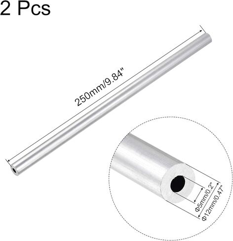Uxcell 6061 أنبوب ألومنيوم دائري 12 مم OD 5 مم ضياء داخلي 250 مم طول الأنابيب 2 قطعة in Kuwait