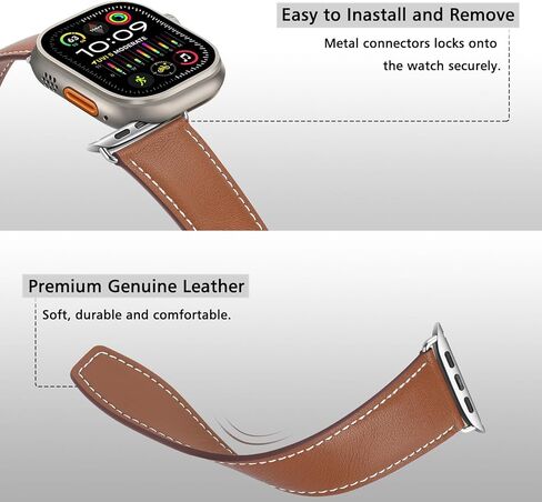 HITZEE متوافق مع سوار ساعة Apple مقاس 49 مم 45 مم 44 مم 42 مم، أحزمة جلدية أصلية مع مشبك مغناطيسي وحزام بديل مصمم لساعة Apple Watch Ultra 2 Ultra Series 9 8 7 SE 6 5 4 3 2 1، بني in Kuwait