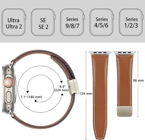 HITZEE متوافق مع سوار ساعة Apple مقاس 49 مم 45 مم 44 مم 42 مم، أحزمة جلدية أصلية مع مشبك مغناطيسي وحزام بديل مصمم لساعة Apple Watch Ultra 2 Ultra Series 9 8 7 SE 6 5 4 3 2 1، بني in Kuwait