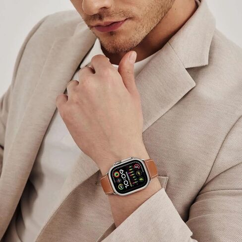 HITZEE متوافق مع سوار ساعة Apple مقاس 49 مم 45 مم 44 مم 42 مم، أحزمة جلدية أصلية مع مشبك مغناطيسي وحزام بديل مصمم لساعة Apple Watch Ultra 2 Ultra Series 9 8 7 SE 6 5 4 3 2 1، بني in Kuwait